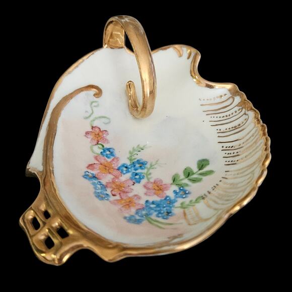 Vintage Hand Painted Porcelain Trinket Dish Gold Trim Floral Signed B. Davis ’69 - Picture 5 of 7